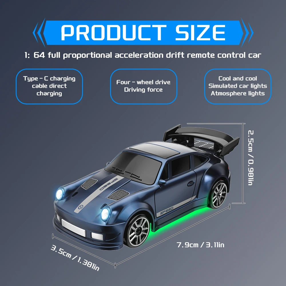 1/64 Scale Drift RC Car 2.4Ghz Desktop Mini Racing ESP Remote Control Car Model 4WD RC Vehicle Toys for Adults Children's Gifts