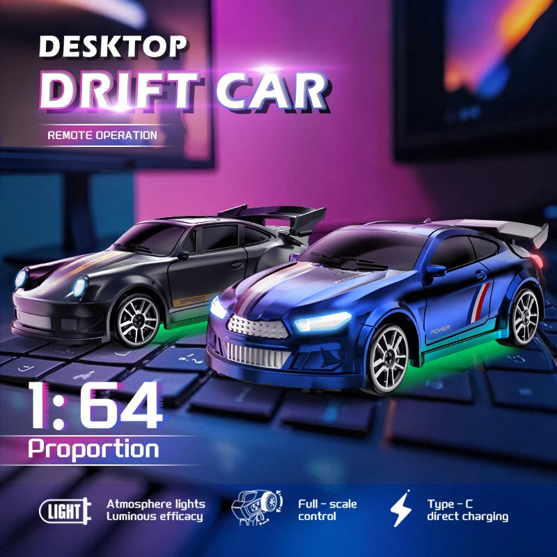 1/64 Scale Drift RC Car 2.4Ghz Desktop Mini Racing ESP Remote Control Car Model 4WD RC Vehicle Toys for Adults Children's Gifts