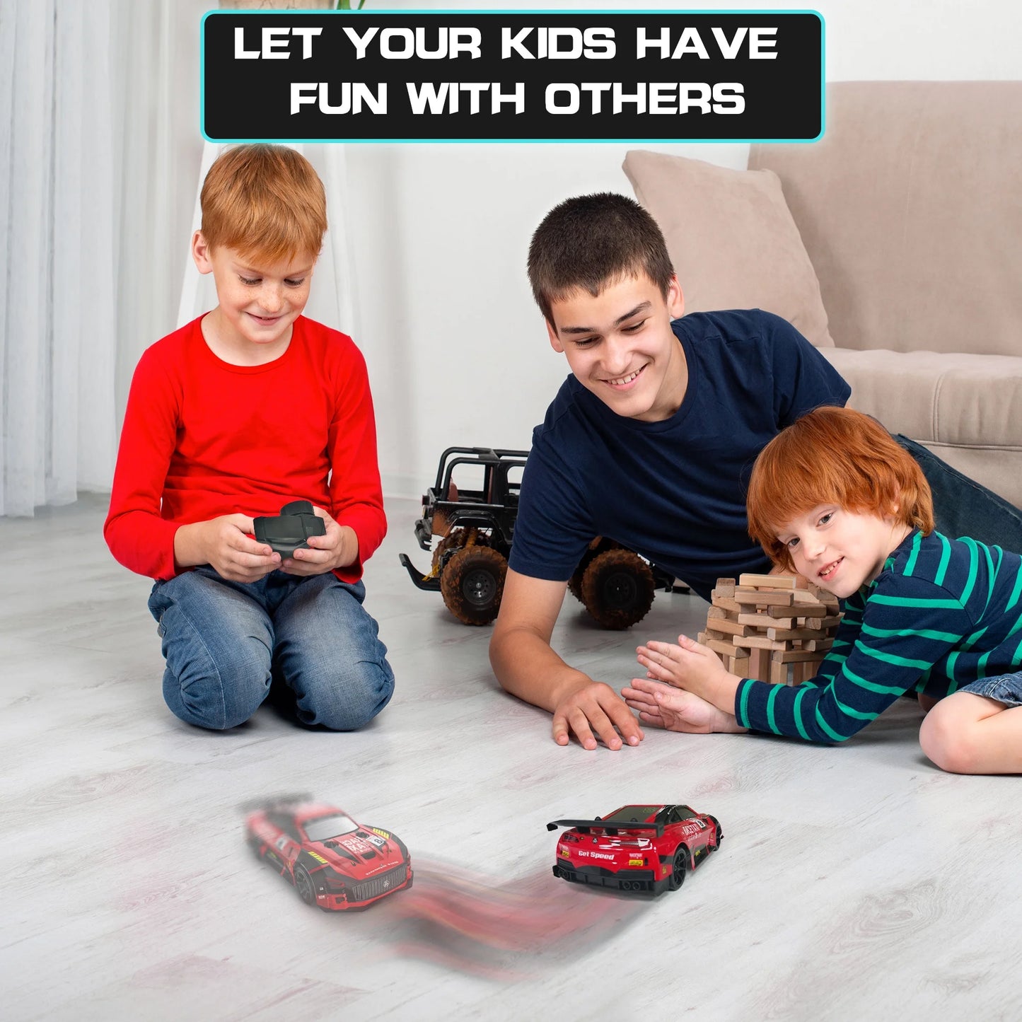 Drift RC Cars - Remote Control Car 1:24 Scale 4WD 15KM/H High Speed Racing Vehicle with LED Lights & 2 Rechargeable Batteries, Racing Sport Toy for Adults Boys Girls Kids