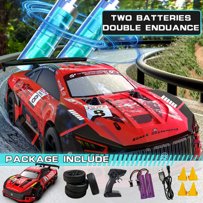 Drift RC Cars - Remote Control Car 1:24 Scale 4WD 15KM/H High Speed Racing Vehicle with LED Lights & 2 Rechargeable Batteries, Racing Sport Toy for Adults Boys Girls Kids