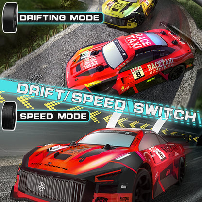 Drift RC Cars - Remote Control Car 1:24 Scale 4WD 15KM/H High Speed Racing Vehicle with LED Lights & 2 Rechargeable Batteries, Racing Sport Toy for Adults Boys Girls Kids