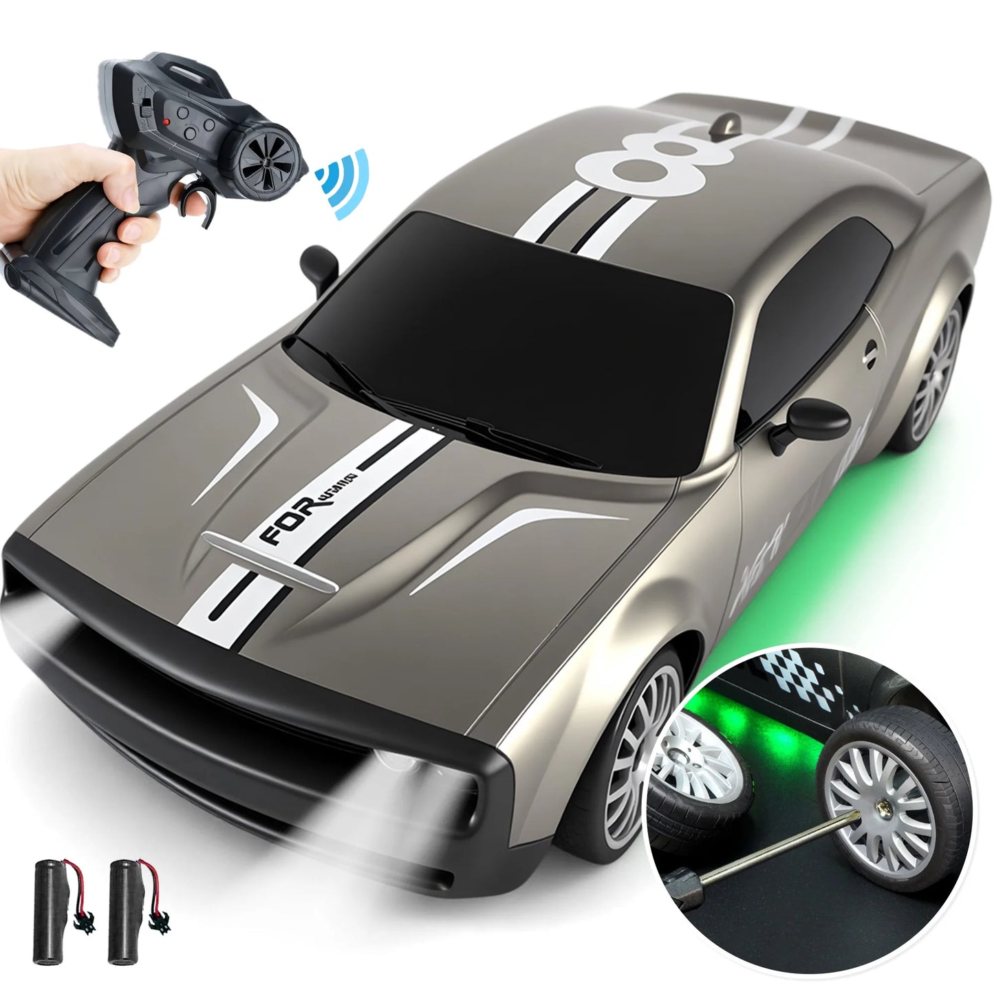RC Cars - 1:20 Scale 4WD 15KM/H Drift Remote Control Car with LED Lights & 2 Rechargeable Batteries, Racing Car Toy for Kids Boys Girls