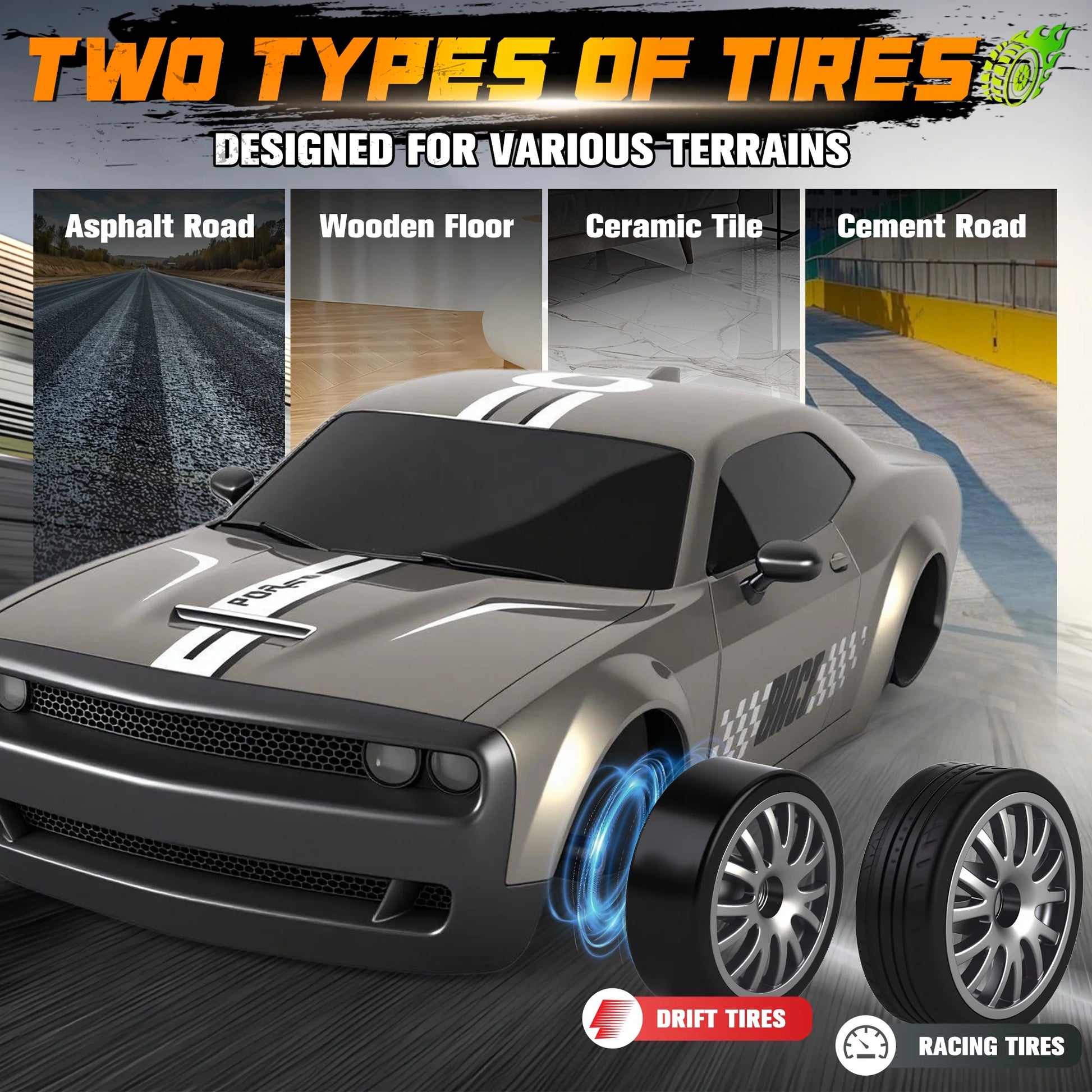 RC Cars - 1:20 Scale 4WD 15KM/H Drift Remote Control Car with LED Lights & 2 Rechargeable Batteries, Racing Car Toy for Kids Boys Girls
